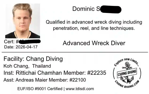 Dominic S.: TDI Advanced Wreck certification card