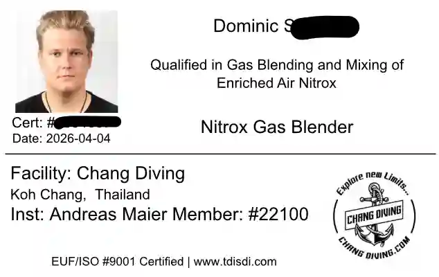 Dominic S.: Nitrox Gas Blender certification card