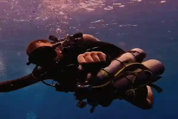 Technical diver at a staged decompression stop during training, Koh Chang