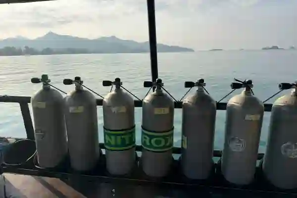 Nitrox cylinders on board after professional gas blending at Chang Diving Koh Chang
